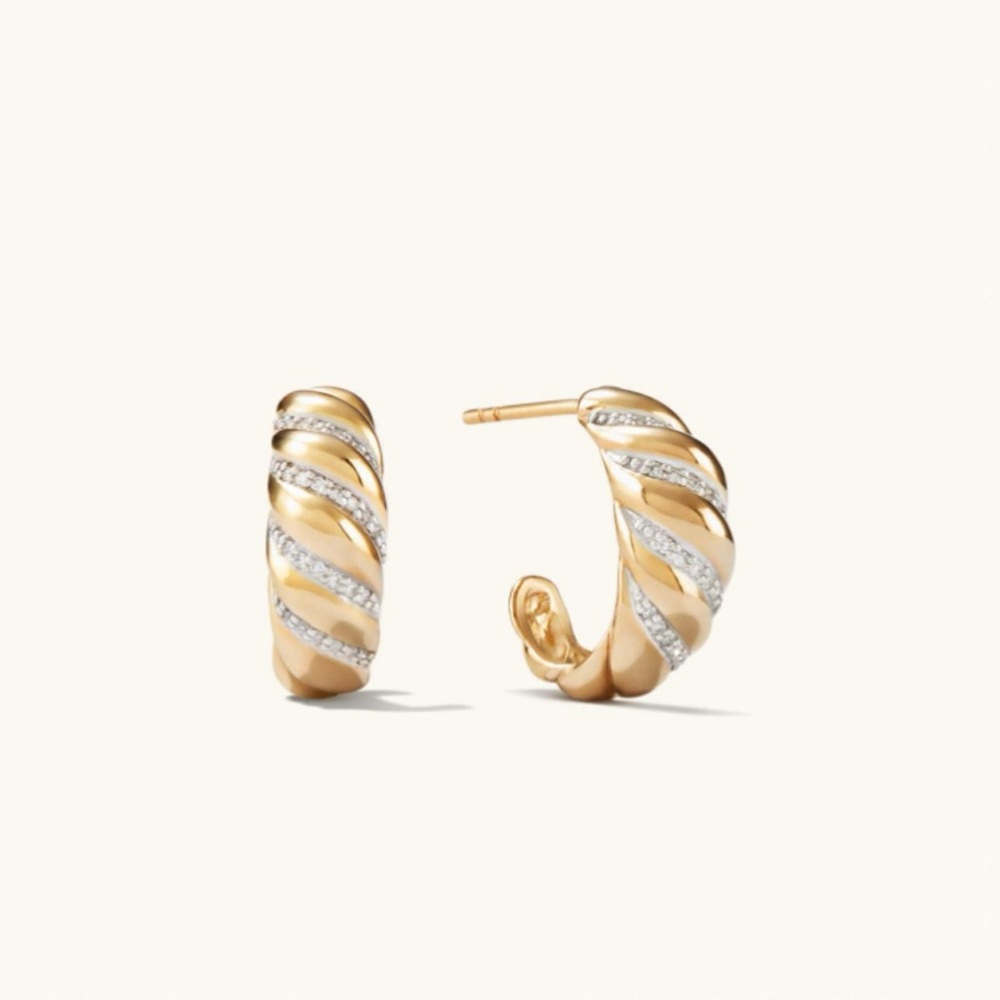 Mejuri Pave Diamond Croissant Dome Hoop Earrings